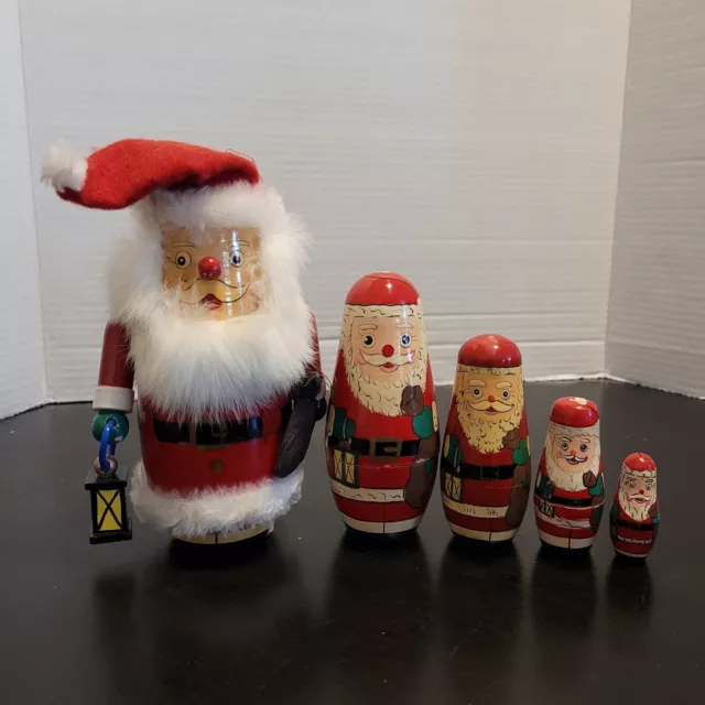 Vintage Kurt Adler Santa Claus Nesting Dolls Christmas Hand Painted 5 Pieces