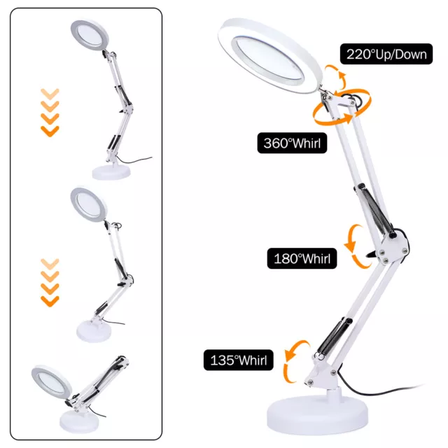 10X Magnifier Glass LED Desk Lamp Light Stand  Beauty Magnifying Lamp White UK