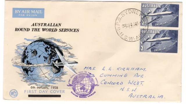 1958 Jan 14th. Flight Cover. Qantas around the World Services. AAMC 1386.