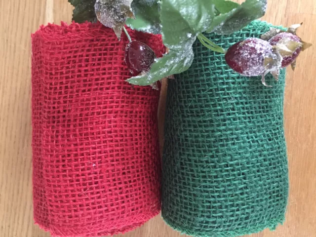 Green Hessian-5 metre roll of 5" 16ft Festive Hessian Burlap Jute Fabric Ribbon