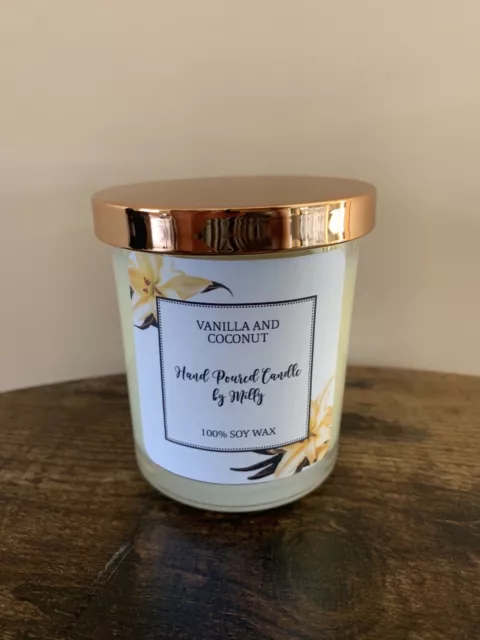 Vanilla & Coconut 100% Soy Wax Scented Glass Jar Candles With Rose Gold Lids