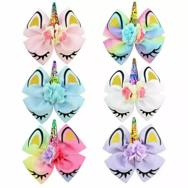 JOJO SIWA Unicorn Hair Bow Glitter Hair Clips Horn Bow Rainbow Girls Headwear