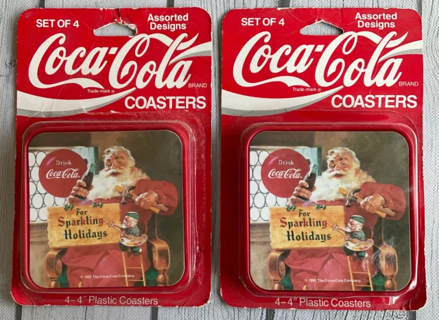 1992 Coca Cola Company Christmas Santa Claus Coasters 2 Packs Of 4 Assorted
