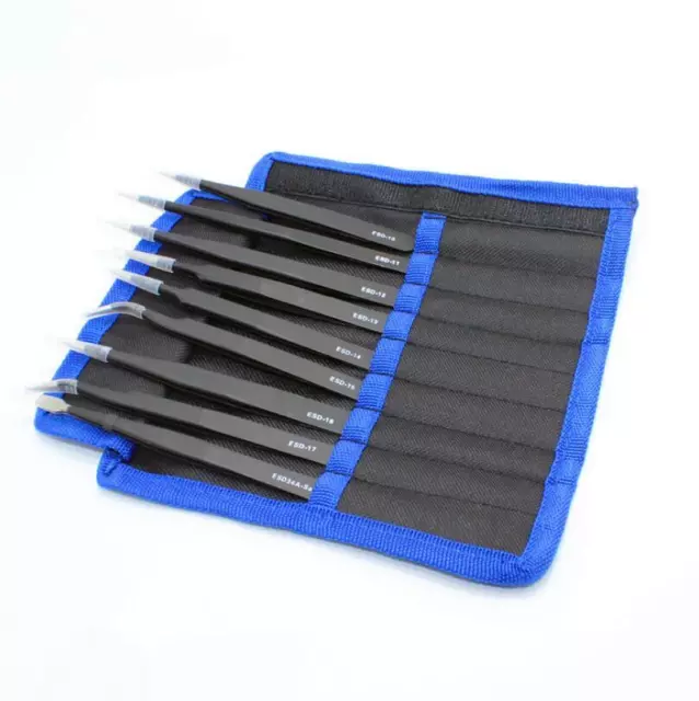 ESD anti-static stainless steel tweezers Canvas bag set black elbow Repair Tools