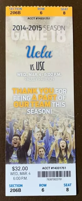 UCLA Bruins 3/4/2015 NCAA basketball ticket stub vs USC Trojans