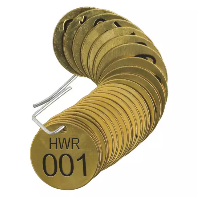 BRADY 23536 Numbered Tag,Brass,1 1/2in W,PK25 35TD01