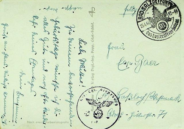 Sephil Germany 1944 Wwii Greetings Field Post Ppc Bad Salzdetfurth To Hassloch