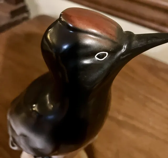 Black Woodpecker Bird. Figurine. Ceramic Pottery. Czech?