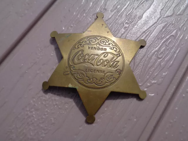 Vintage Coca Cola Vendor License Badge Pin Brass