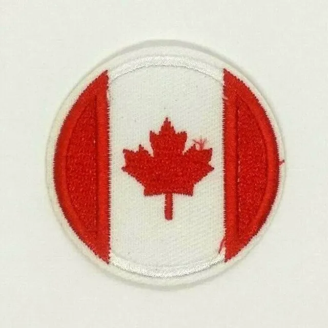 CANADA ROUND FLAG EMBROIDERED PATCH iron-on WHITE BORDER 1704
