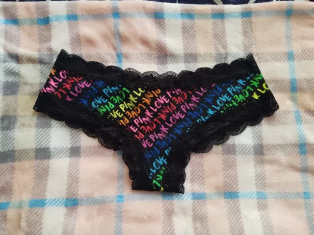 Victoria's Secret PINK Cotton Cheekster (L) Rainbow Love Pink Panty NWT