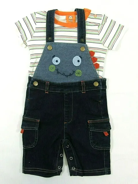 Baby Boys Striped T Shirt Denim Dungarees Dinosaur Monster Summer Outfit 6 24 65
