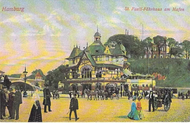 Hamburg AK St.Pauli Fährhaus am Hafen alte farbige Postkarte um 1910 Kleinformat