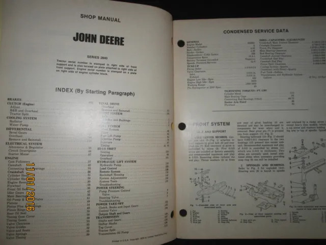 JOHN DEERE Series  2840 Shop Service Repair Manual I&T Manual No. JD-42 Original 3