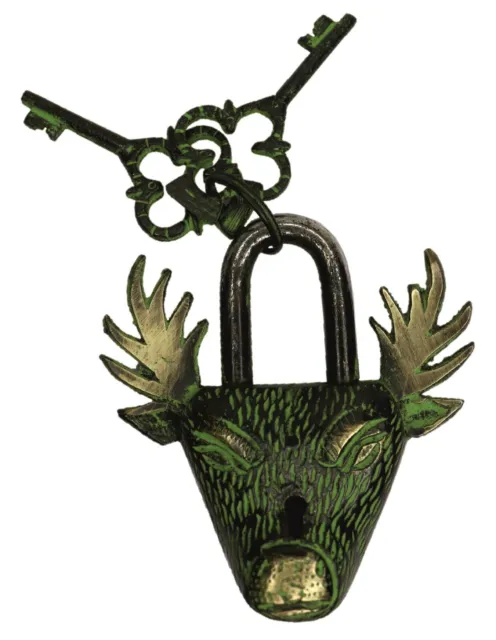 Deer Shape Victorian Antique Style Handmade Brass Padlock Door Lock Home Décor
