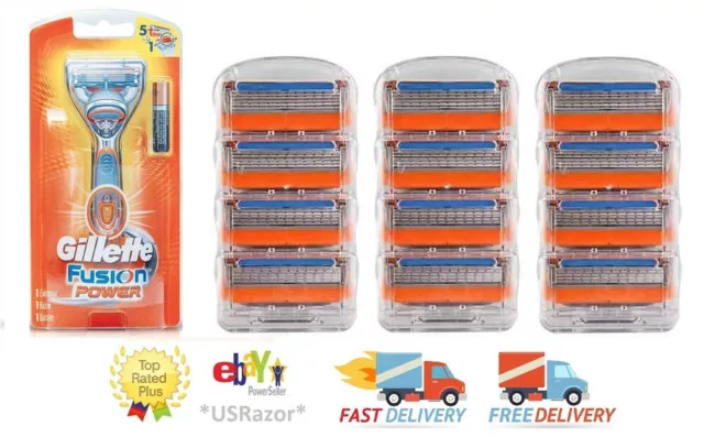 13 Gillette Fusion Power Razor Blades 8 Refill Cartridge Shaver Handle Authentic