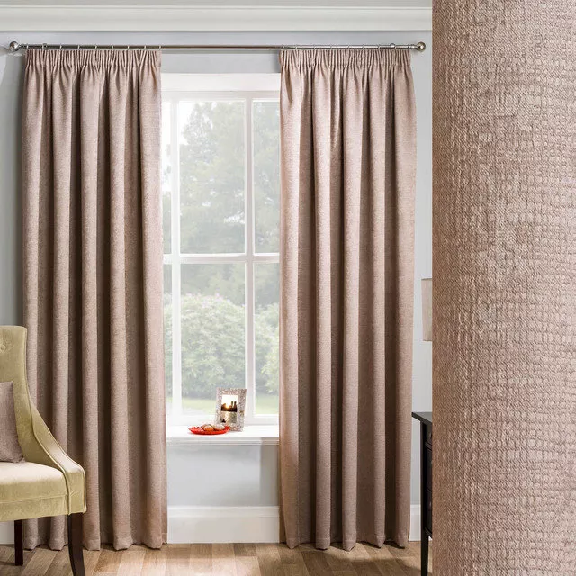 Latte Matrix Thermal Blockout Woven Tape Top Pencil Pleat Curtains Pair