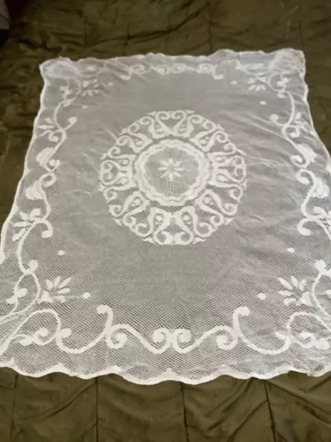 Tablecloth Vintage Machine Made Lace 110cm X 134cm  Cream VGC