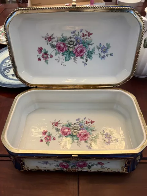 19th Century French Sèvres Painted Porcelain and Gilt Brass Jewelry Casket Box