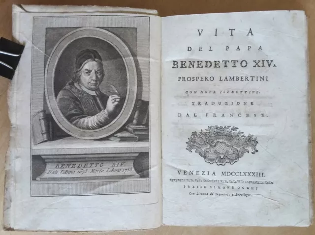 Caraccioli  VITA Papa BENEDETTO XIV  Lambertini 1783 Occhj Bologna illustrato