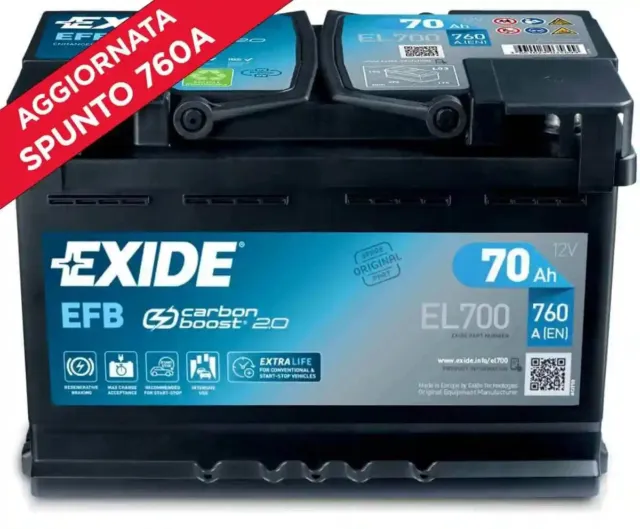 EL700 Batteria Auto Exide Start & Stop 12v 70 Ah 760 Spunto 278x175x190 mm