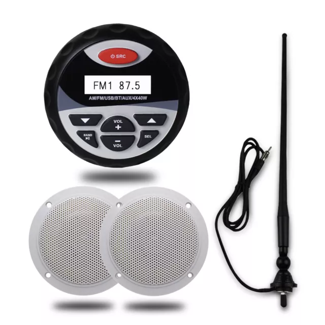 4" Marine Round Bluetooth Digital Media Stereo +4"  Speakers + AM FM Aerial