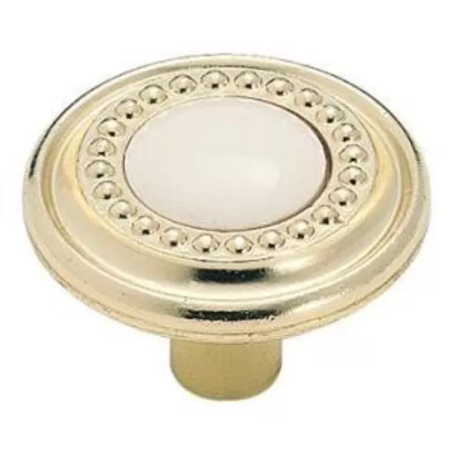 Amerock BP862-3 - 1 1/4" Knob - White Ceramic & Polished Brass   (5 PACK)