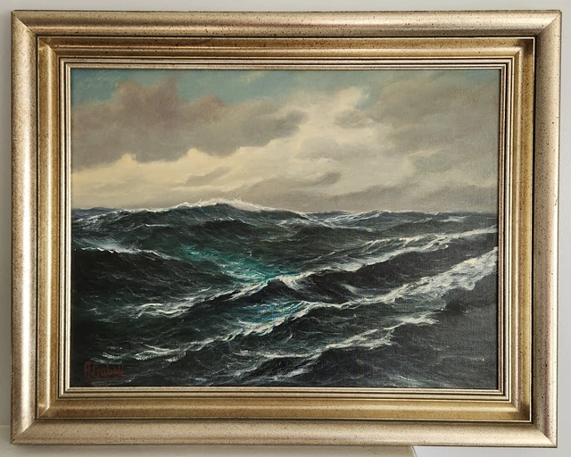 Alfred Gabali Seascape "North West Gale in The Atlantic" 1963 signed on back