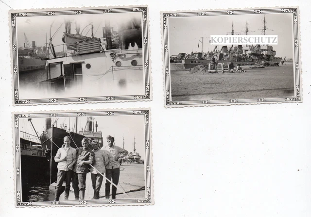 Gravure Sur Bois Ancienne "Haifisch In Sicht" - Scène Du Port De Malaga Avec Navire De Guerre, Origine Allemagne