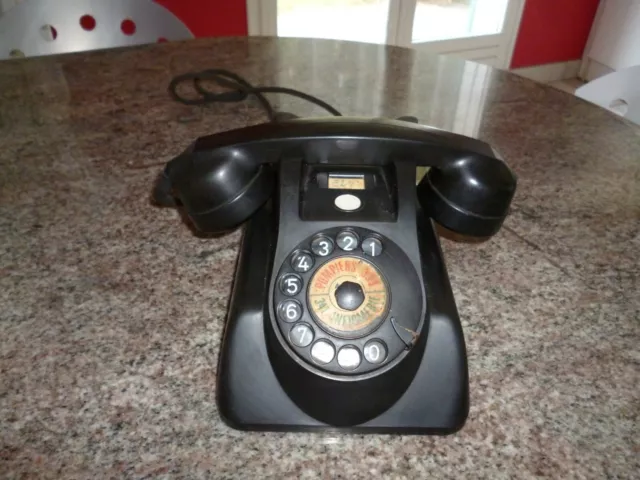 Ancien Telephone A Cadran En Bakelite Noir Philips Annees 1950