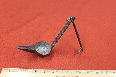 Nice Antique Forged Iron Twisted Iron Betty Lamp Oil Collectible Vintage Tool