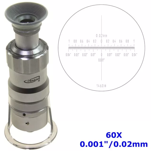 Measuring Microscope 60X 0.001"/0.02mm Magnifier Loupe Scale Reticle LED Lighted