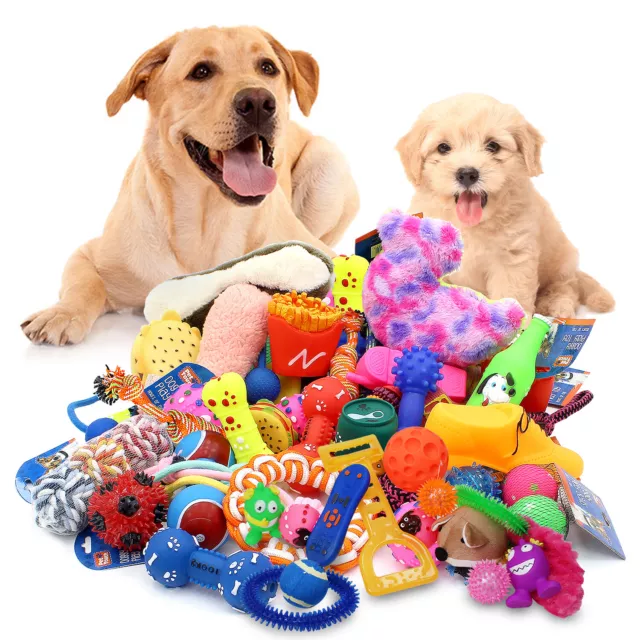 Assorted Dog Puppy Pet Toys Ropes Chew Squeaky Fetch Balls Training Play Bundle