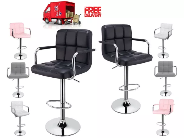 2 x Leather PU Bar Stools Breakfast Bar Kitchen Stool Swivel Barstool with Arms