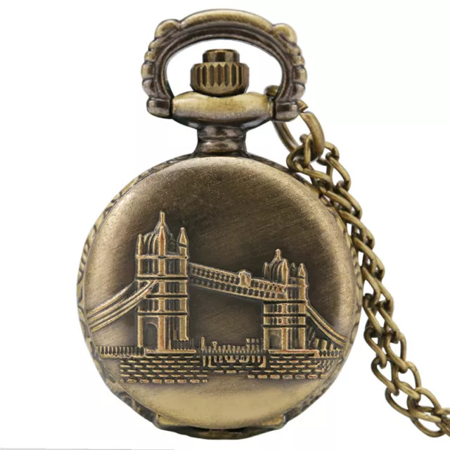 Retro Antique Small London Bridge Unisex Quartz Pocket Watch Necklace Chain Gift