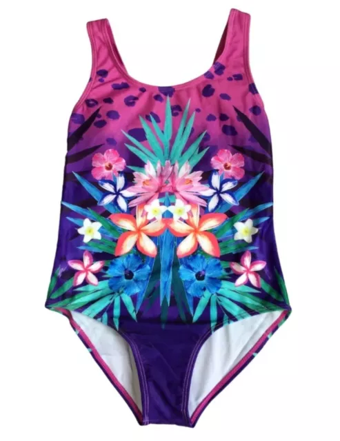 Girls Swimsuit Tropical Swimming Costume  ages 4Y To 11Y One Piece Purple Floral