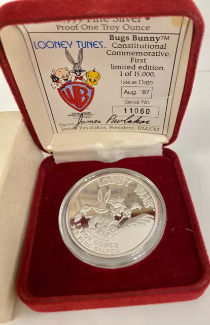 Looney Tunes Limited Edition 1987 Bugs Bunny 1oz .999 Fine Silver Round Coin