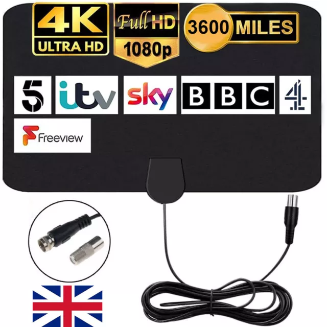 8000Miles TV Antenna Aerial Indoor HD Digital Signal Amplified Freeview 4K 1080