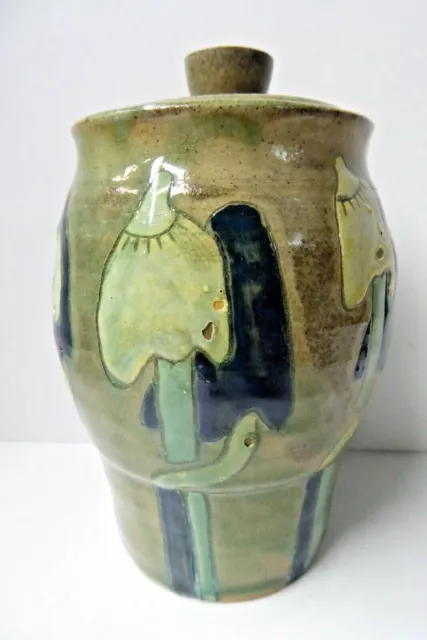 Vintage Pottery Studio Art Deco Nouveau Hand Painted Mushroom Lidded Canister
