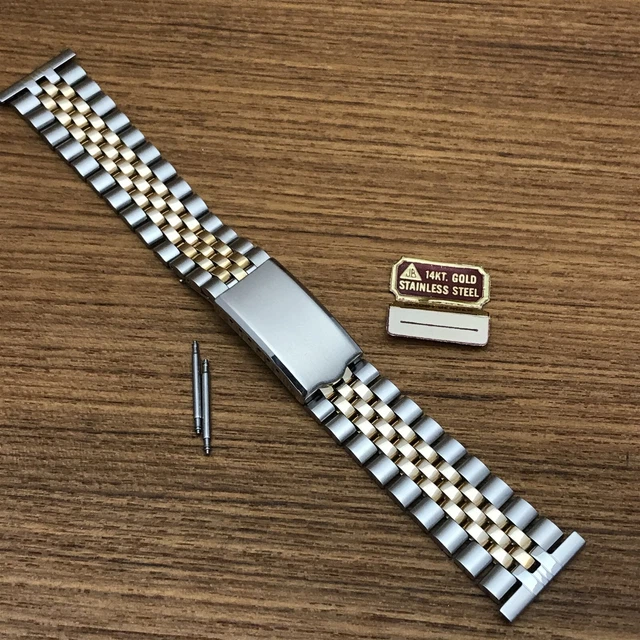 rare Solid 14k Gold & Stainless Steel JB Champion 1970s Vintage Watch Band