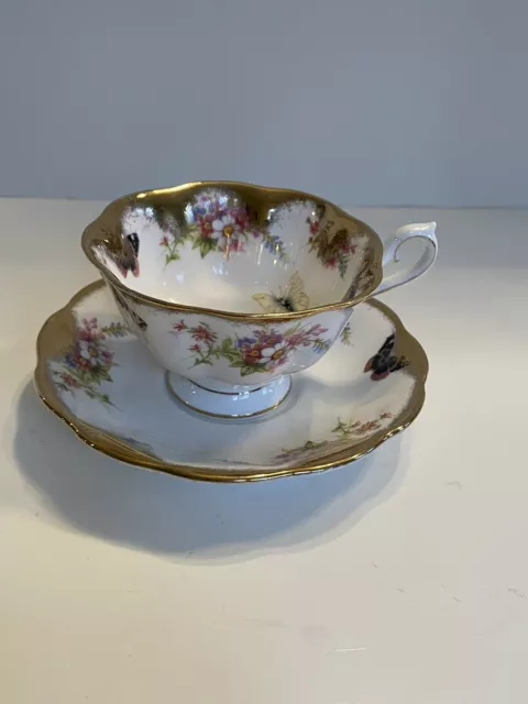 Vintage Royal Albert England Butterfly & Flowers Teacup & Saucer Set Rare (#23)