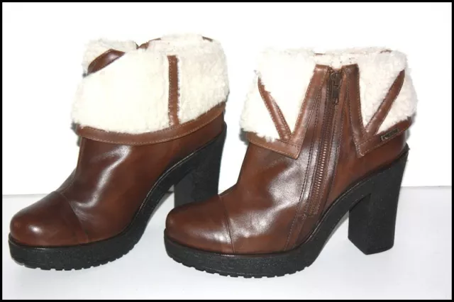 DIESEL Bottines Boots Fourrées Cuir Marron Talons Hauts T 39 TTBE