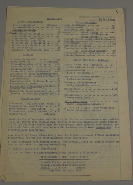 Daniel Groz , Drogen + Vegetabilien Grossh. - 5 Bl. Reklame Schriftv. 1939 /254 11