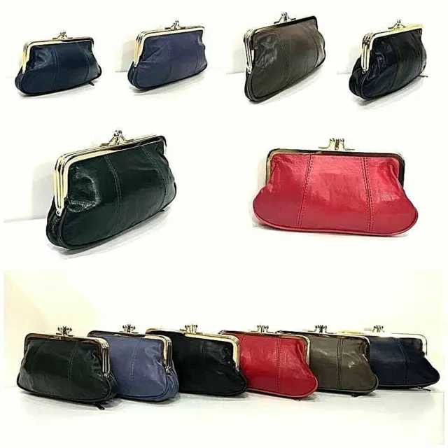 Leather Clutch Purse Wallet Womens Real Coin Pouch Ladies Big Clip Top Clasp Key