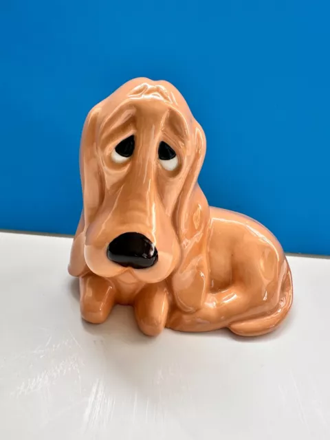 Vintage Ceramic Bassett Hound Figurine Sitting Position With Sad Eyes