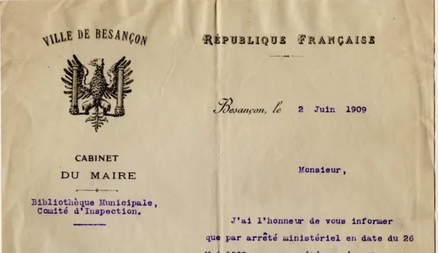 1909 Besançon Book Rathaus Nomination Prieur Hör Biblioth Université