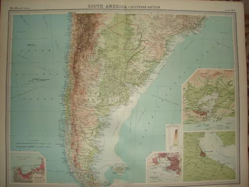 1920 LARGE MAP SOUTH AMERICA SOUTHERN SECTION 23" x 18"
