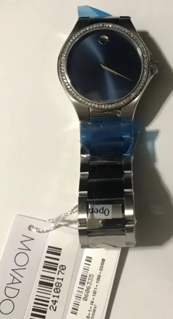 New Men's Movado Museum Defio Blue  Custom Set Diamond Swiss Watch 0606335