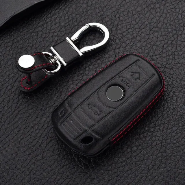 Luxury Black Leather Car Key Cover for BMW 1 3 5 Series 2 Button Remote Fob Bag