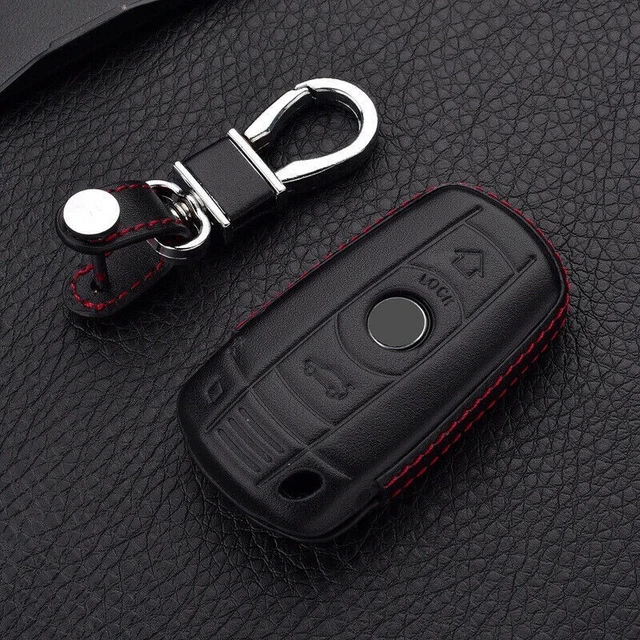 Luxury Black Leather Car Key Cover for BMW 1 3 5 Series 2 Button Remote Fob Bag